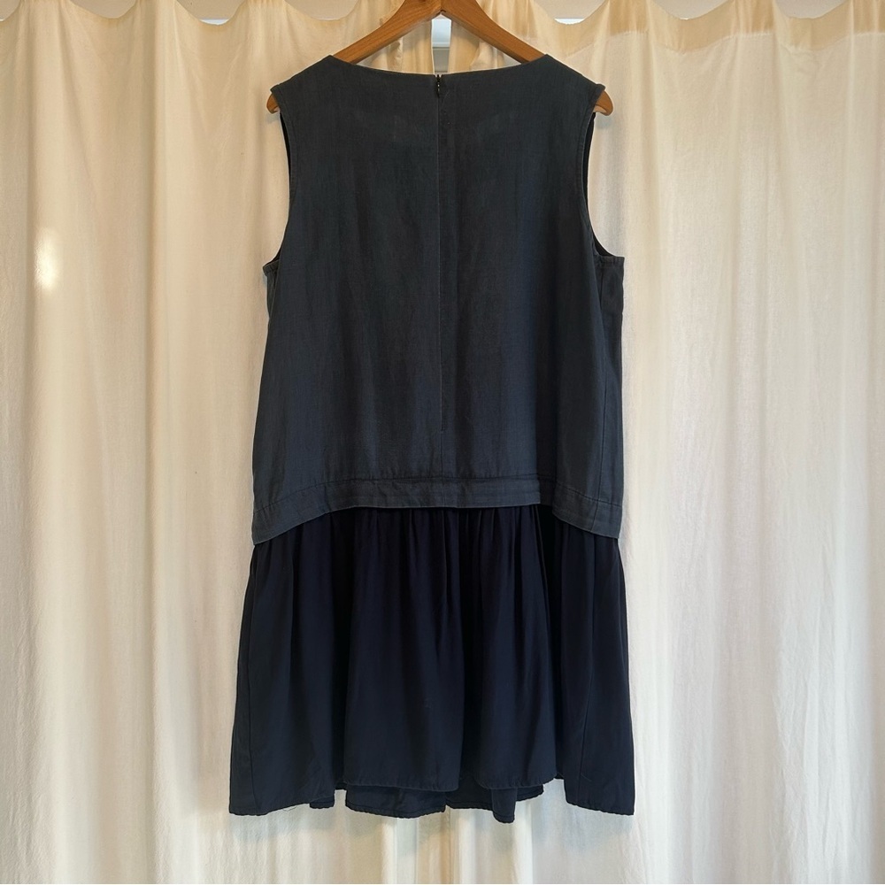JENNIFER GLASGLOW | Blue 100% Linen Dress with White Block Pattern - Picture 6 of 9